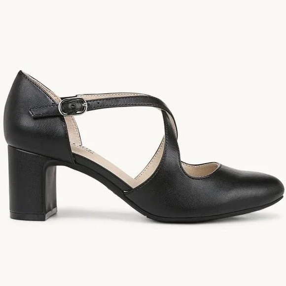 LifeStride Tracy Sz 8W Black Faux Leather Strappy Block Heel Pumps Wide NEW - Picture 5 of 11
